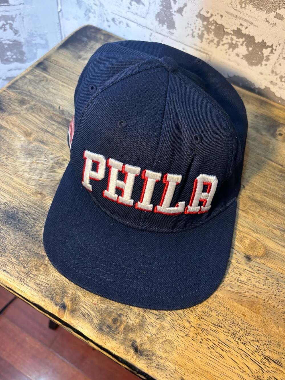 Mitchell & Ness Philadelphia Snapback Cap with USA Flag Side Patch